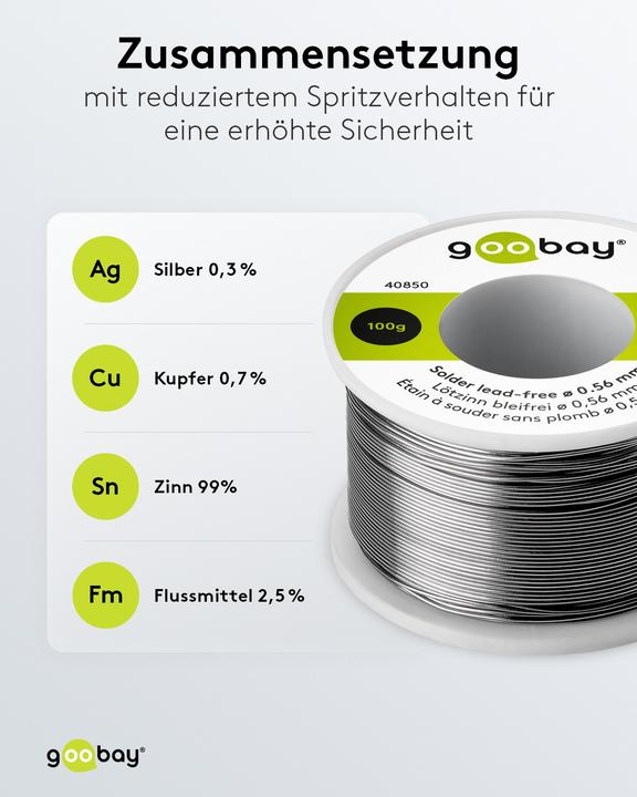 Image du produit Goobay Étain de soudure professionnel sans plomb, ø 0,56 mm, 100 g (Souder)