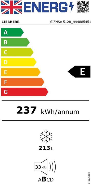 Label énergétique Liebherr Congélateur intégrable avec NoFrost (Encastrable, 213 l)