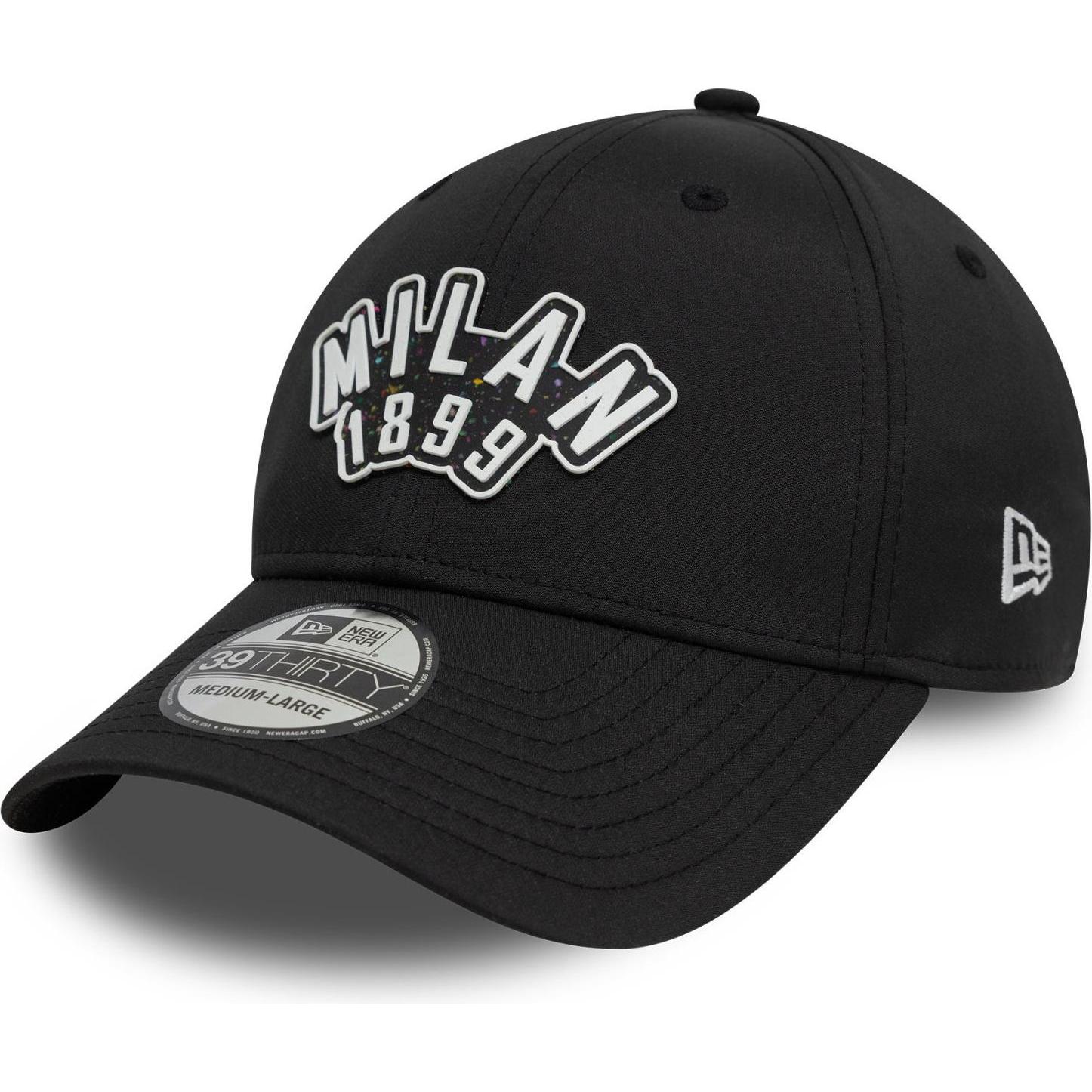 New Era, Herren, Cap, 39Thirty Stretch Cap RUBBER AC Mailand schwarz - M/L, Schwarz, (M)