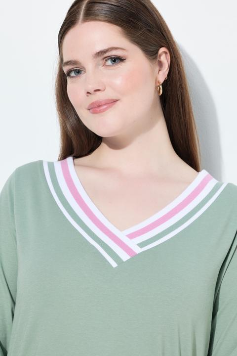Immagine prodotto Ulla Popken Pigiama con dettagli a righe, scollo a V e maniche a 3/4 (58)