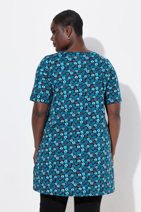 Produktbild Ulla Popken Longshirt, Blüten, A-Linie, Rundhals, Halbarm (50, 52)
