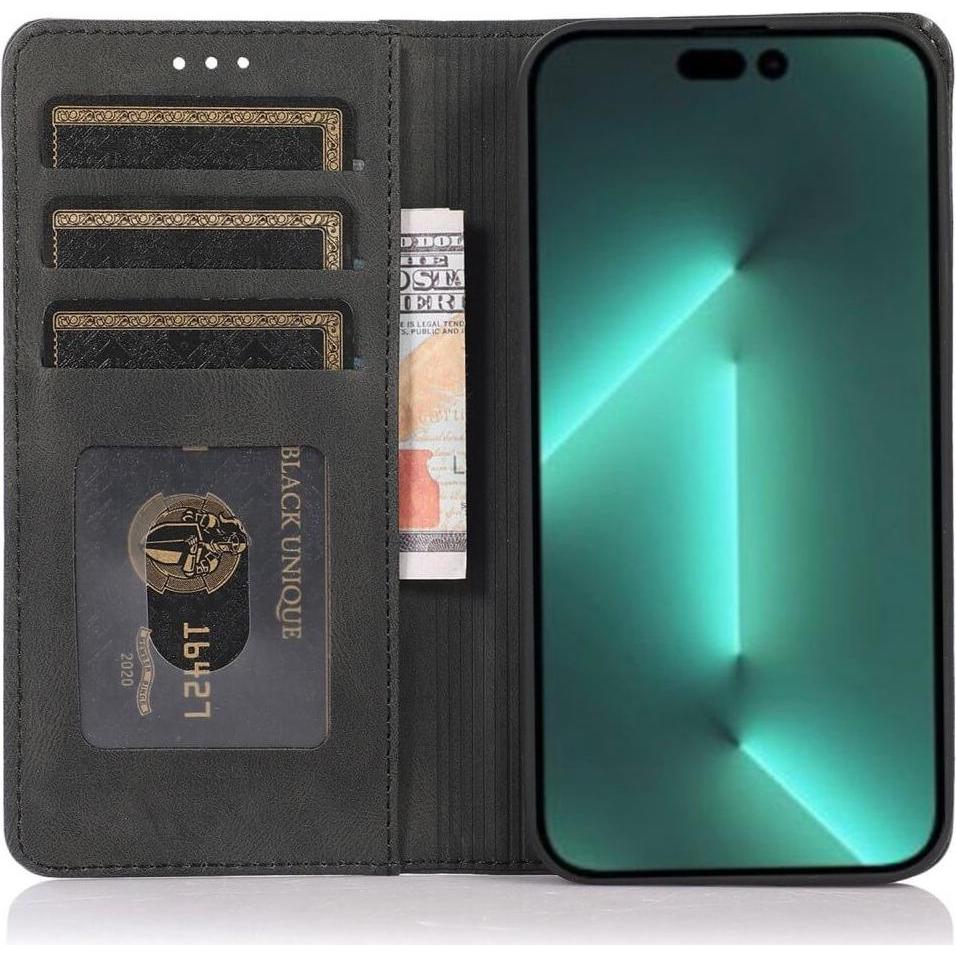 Thumbnail - Cover-Discount iPhone 15 Pro Max - Vintage Flip Case Hülle schwarz (Apple iPhone 15 Pro Max), Smartphone Hülle, Schwarz
