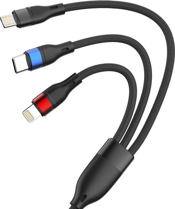 Image du produit 3MK - Data Cable Hyper N-Series 3in1 - USB to Type-C, Lightning, Micro, 18W, 9V/2A, 1.2m - Black (1.20 m, USB 2.0, 18 W)