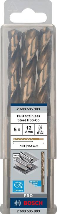 Produktbild Bosch Professional Zubehör PRO Stainless Steel HSS-Co Spiralbohrer, 12 x 101 x 151 mm (12 mm)