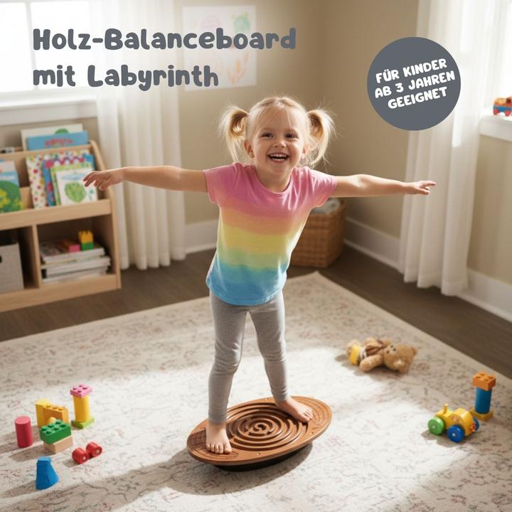 Image du produit Hermex Kinder-Balanceboard aus Holz mit Labyrinth-Spiel Balancierbrett Wippe