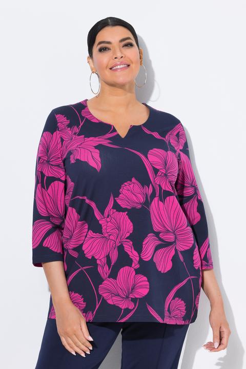 Immagine prodotto Ulla Popken Maglia dal taglio svasato con fiori, scollo a tunica e maniche a 3/4 (54)