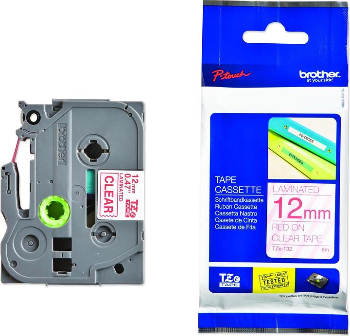 Immagine prodotto Brother Tze-132 (1.20 cm, Rosso, Trasparente)