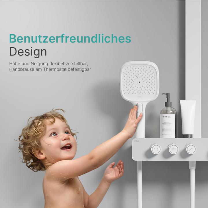 Actual product image Emke Shower system with thermostat White matt shower mixer Complete shower set Rain shower with mixer