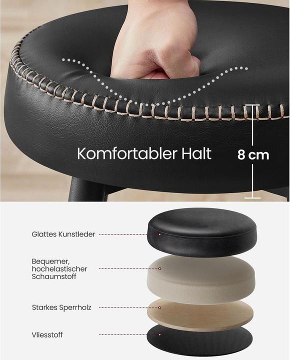 Produktbild Vasagle Barhocker 2 Stück 51.6 x 76.2 cm, Schwarz
