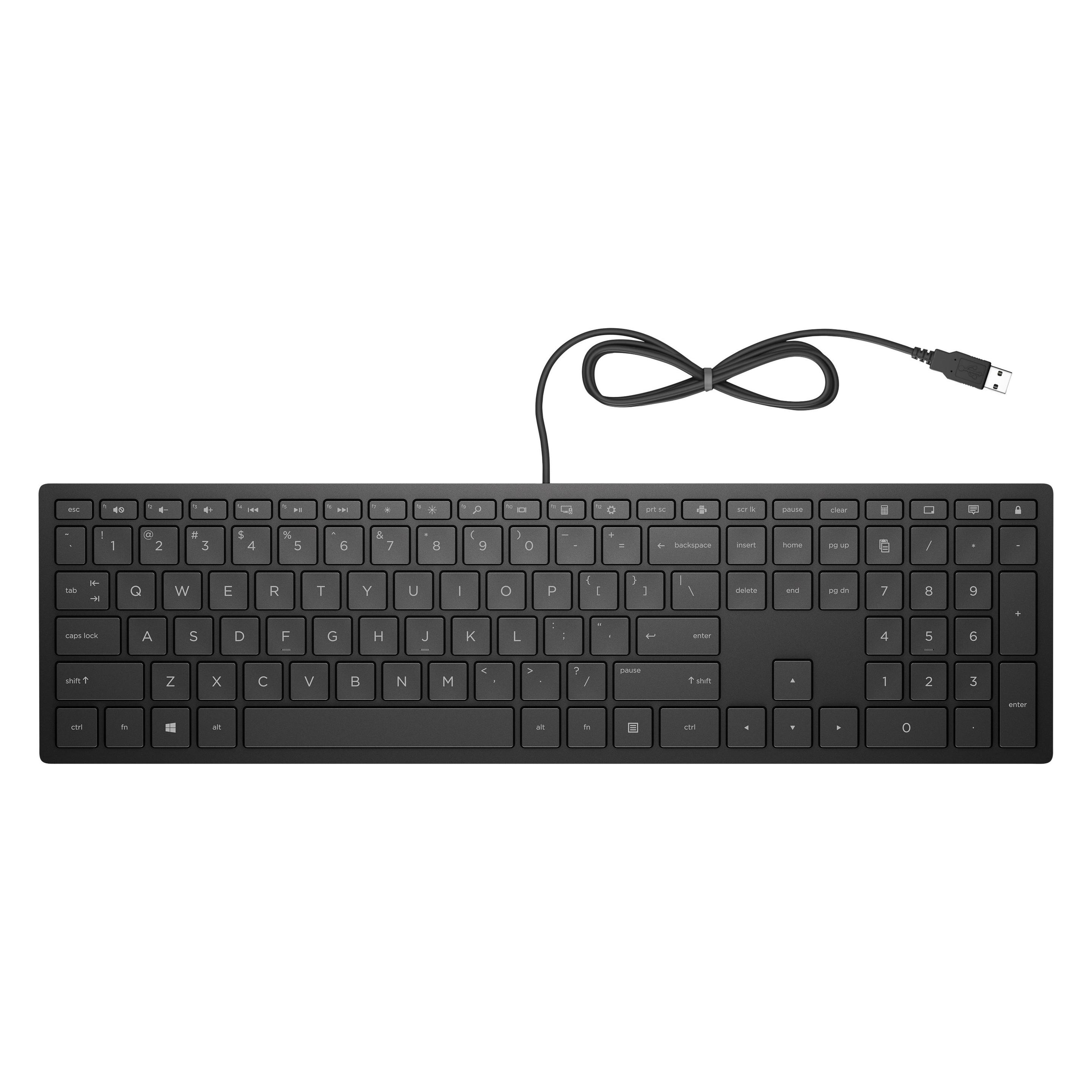 HP Pavilion 300 Wired Keyboard (Eng. Int., Kabelgebunden), Tastatur, Schwarz