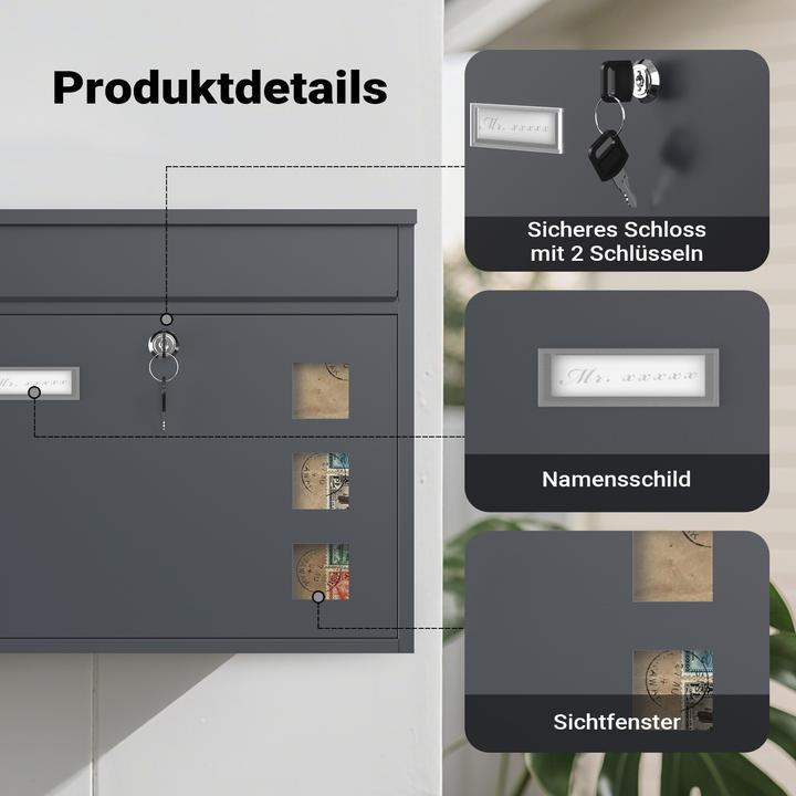 Actual product image Wiltec Design Mailbox V12 Letterbox Postbox Pillar Letter Mail Post Box