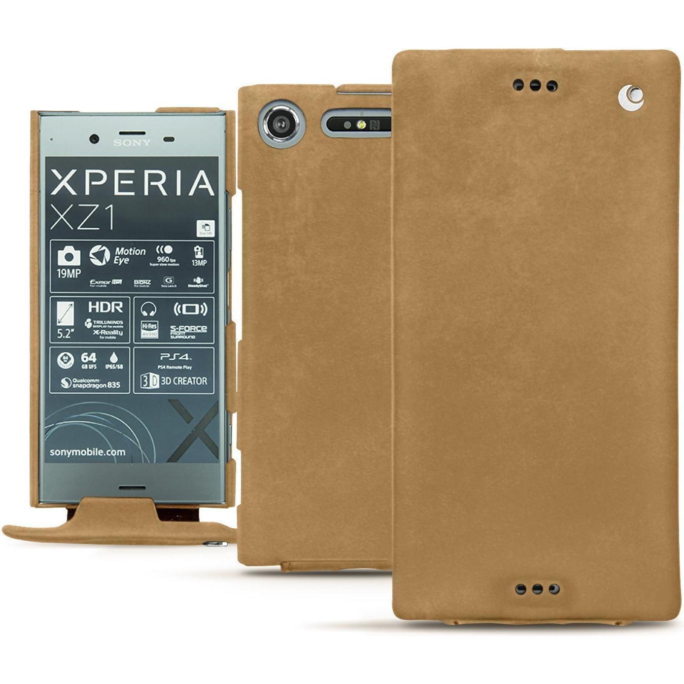 Noreve Lederschutzhülle vertikal (Sony Xperia XZ1), Smartphone Hülle, Braun