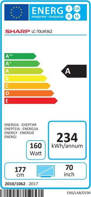 Energie-Label Sharp LC-70UI9362E (70", LCD, 4K, 2018)