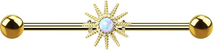 Produktbild Star Piercing Barbell 14k vergoldet mit Sonnenstrahlen und Opal weiss (Chirurgenstahl 316L, Messing)