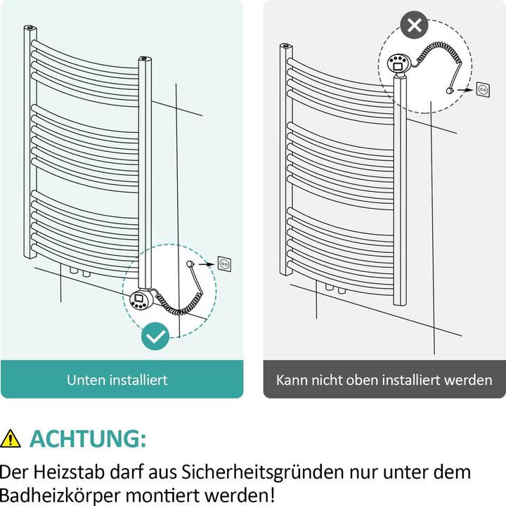 Produktbild Emke Heizelement für Handtuchwärmer mit Temperaturregler, 900W Weiss (1st Generation) (900 W)
