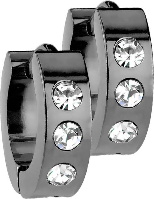 Image du produit Star Piercing Boucles d'oreilles à clapet noir avec 3 cristaux (sans laiton, Acier chirurgical 316L)