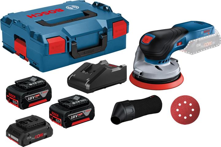 Bosch Professional Akku-Exzenterschleifer GEX 18V-125 / 1x 4,0 Ah + 1x 4,0 Ah ProCORE18V + 1x 5,0 Ah Akku + Ladeg (Exzenterschleifer)