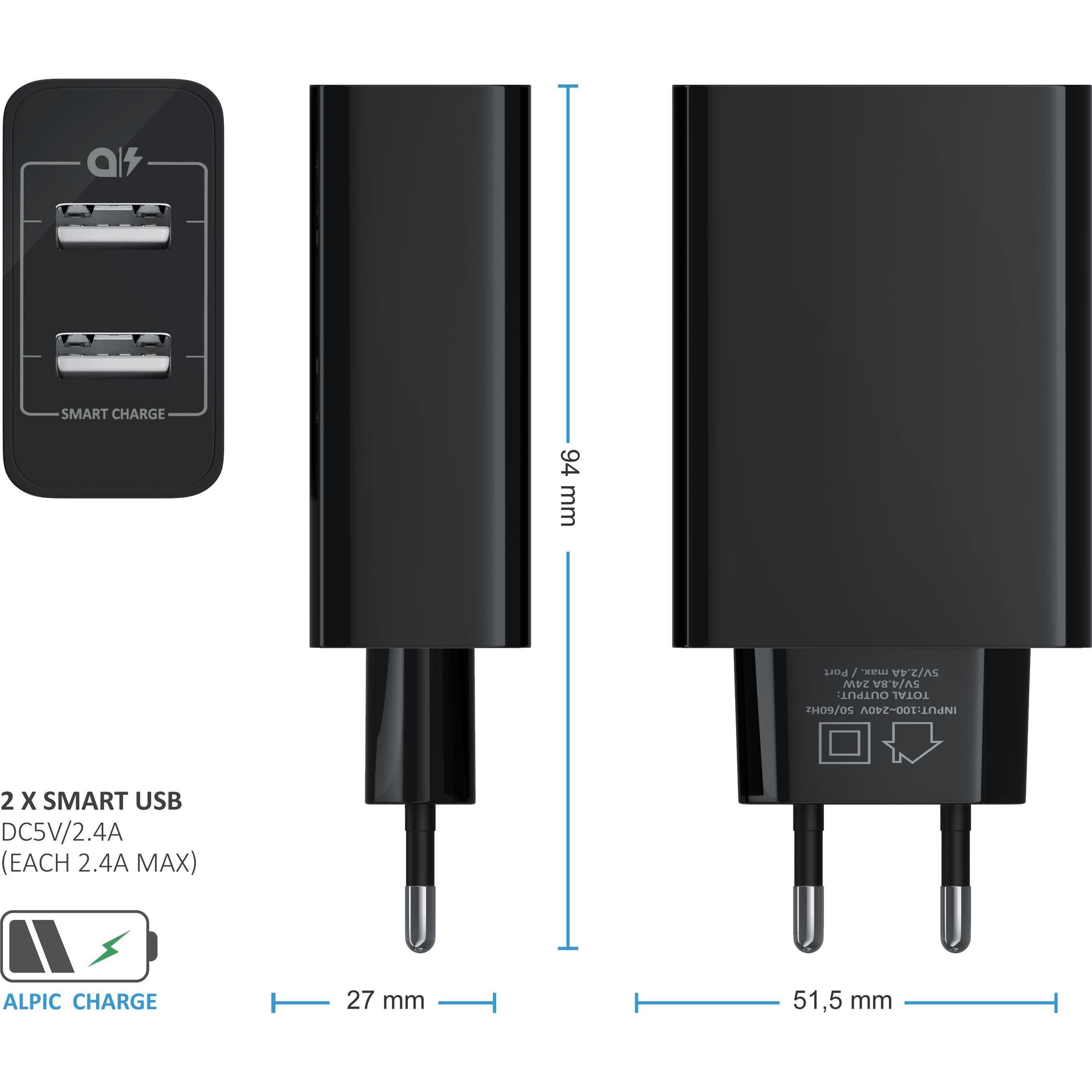 Thumbnail - Aplic USB Ladegerät 4800 mA, 2 Port Nezteil mit Smart Charge + Solid Charge, Leistungsstarke 24W, schwarz (24 W), USB La...