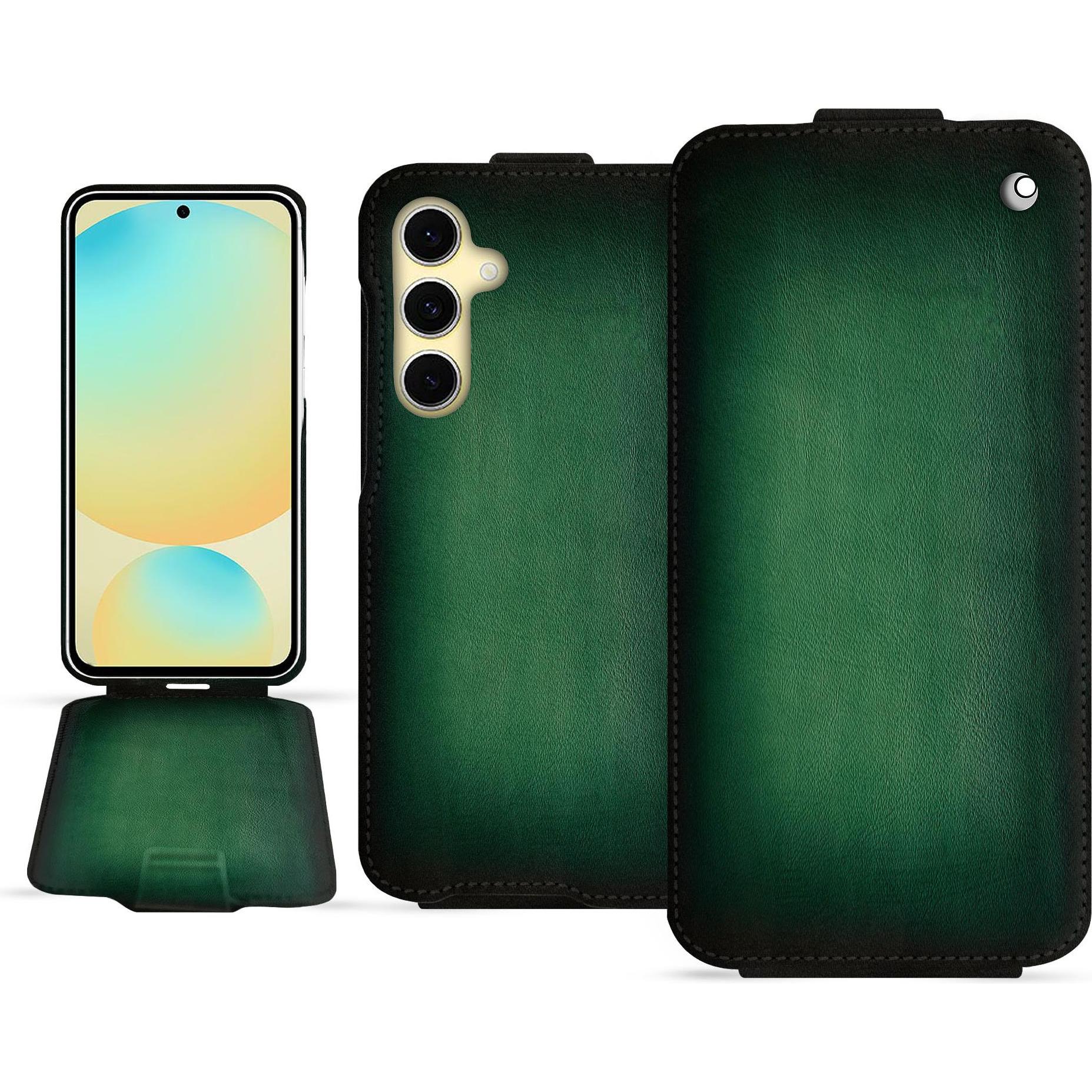 Thumbnail - Noreve Lederschutzhülle vertikal (Samsung Galaxy S24 FE), Smartphone Hülle, Grün