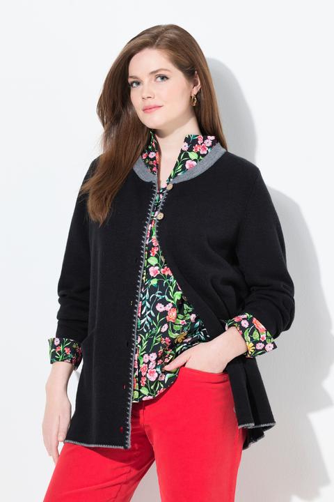 Produktbild Ulla Popken Long-Strickjacke, Hirsch-Stickerei, A-Linie, Stehkragen (58)