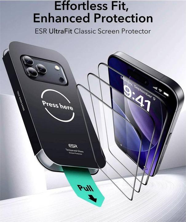 Produktbild ESR UltraFit Classic Screen Protector, for iPhone 17 Pro (1 Stück, Apple iPhone 17 Pro)
