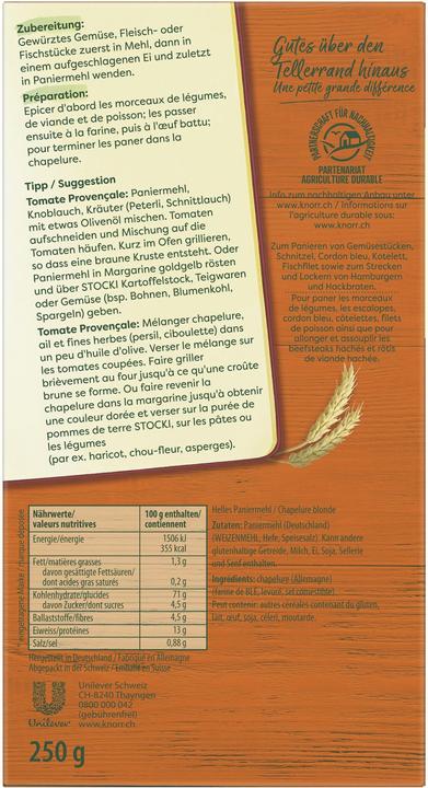 Nutritional values and ingredients Knorr Light parnier flour (250 g)