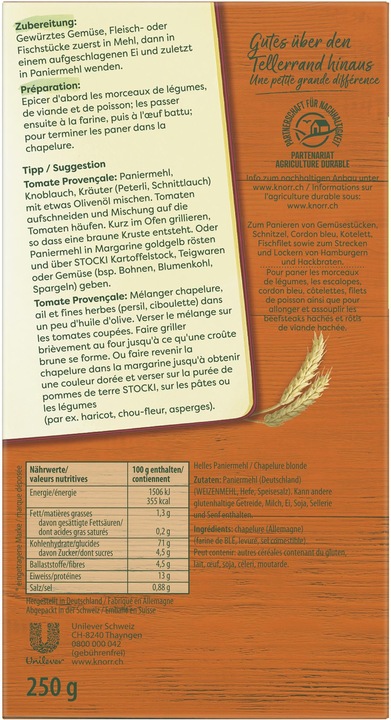 Nährwerte und Zutaten Knorr Helles Parniermehl (250 g)