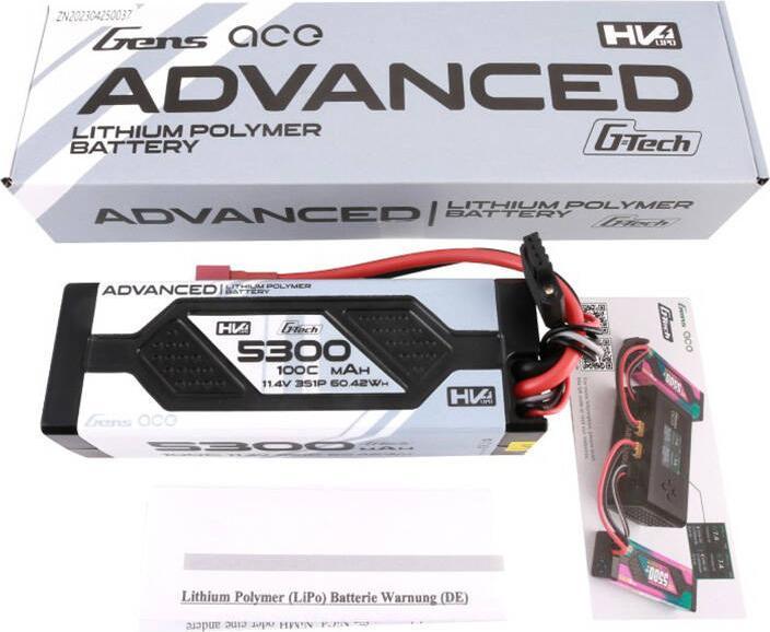Immagine prodotto Gens Ace Advanced G-Tech 5300mAh 11.4V 3S1P 100C HV car Lipo Battery Pack Hardcase with Deans Plug (11.40 V, 5300 mAh)