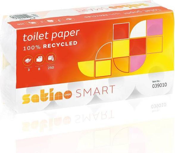 Wepa 64xSatino Smart Toilettenpapier 3-lagig Weiss - 1 Sack à 8x8 Rollen