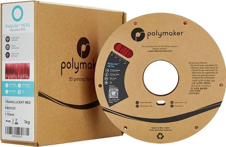 Produktbild Polymaker PolyLite PETG Transluzent Rot 1,75 mm 1000 g (PETG, 1.75 mm, 1000 g)