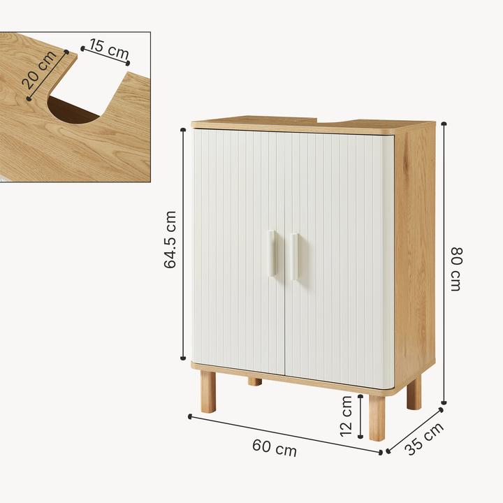 Actual product image En.Casa Waschbeckenunterschrank Ferrersp 80x60x35 cm Eicheoptik/Sandfarben (60 x 35 x 80 cm)