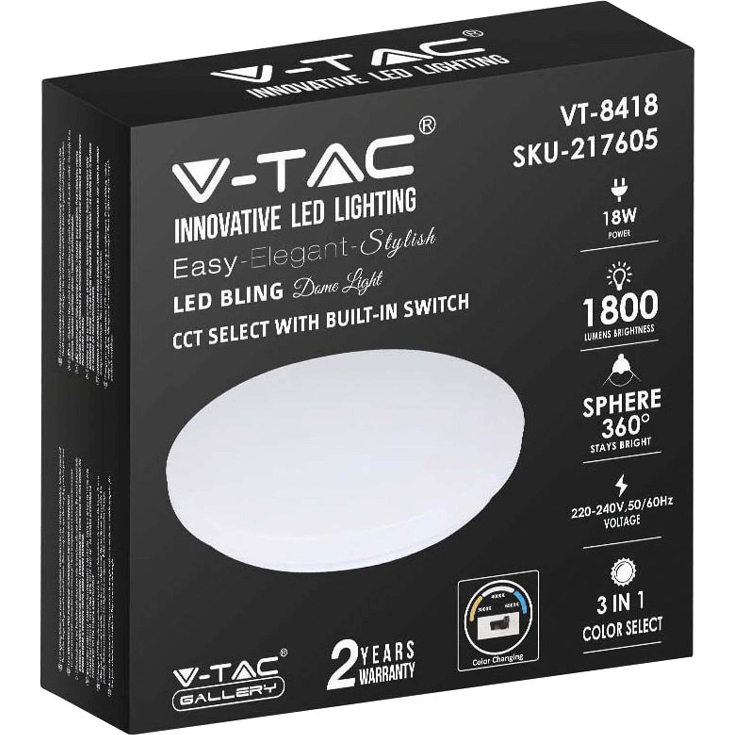 Thumbnail - V-TAC, Wandleuchte + Deckenleuchte, VT8418 18W LED Kuppel Licht milchige Hülle Farbenwechselnd 3in1 (1800 lm)