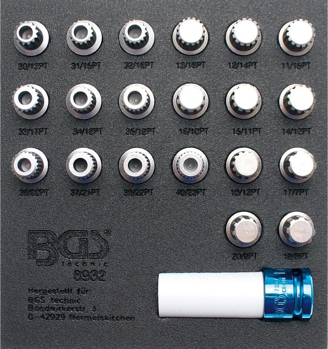 BGS Werkstattwageneinlage 1/6: Felgenschloss-Werkzeug-Satz für BMW 21-tlg.