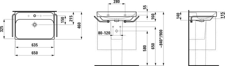 Produktbild Laufen Meda Waschtisch, unterbaufähig, 650x460mm, ohne Hahnloch, ohne Überlauf (460 mm, 650 mm)
