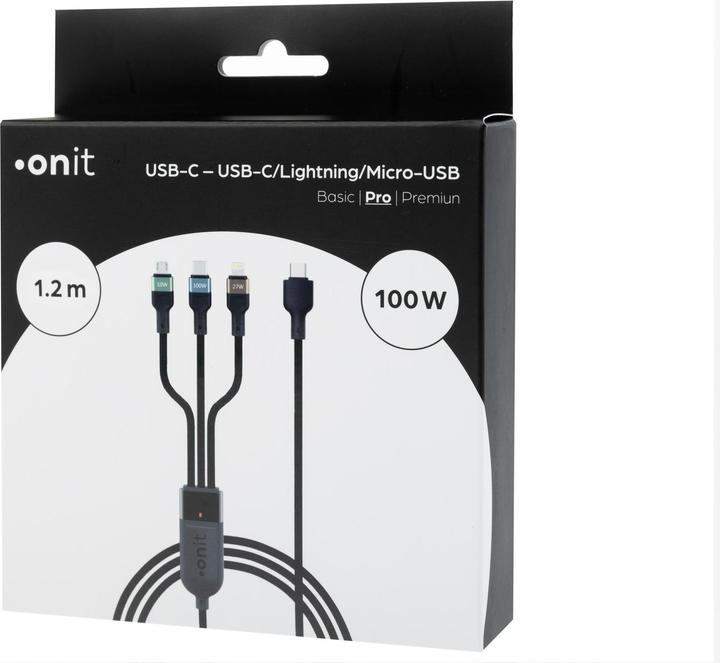 Actual product image Onit USB 2.0-Kabel USB-C - Lightning/USB-C/Micro-USB B 1.2 m (1.20 m, 100 W)