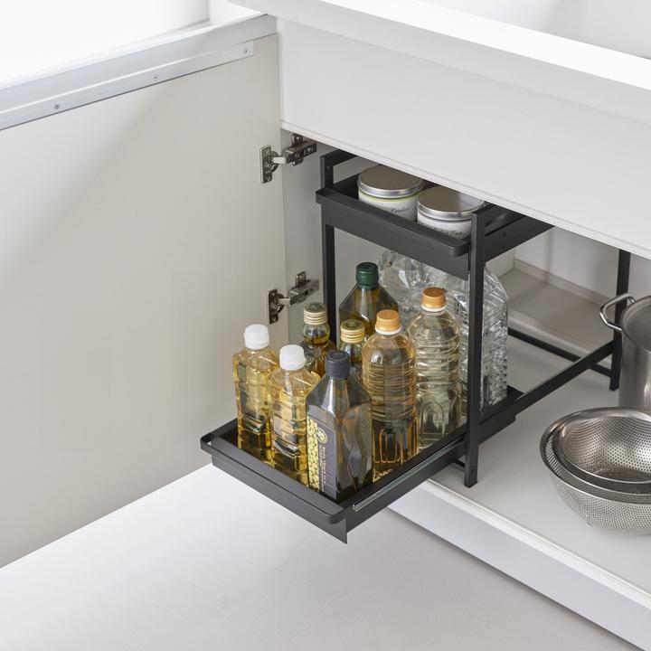 Actual product image Yamazaki 2-tier sink unit shelf with sliding shelves TOWER (68.50 x 30.40 x 45.30 cm)