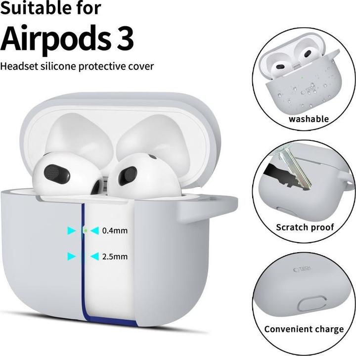 Actual product image Tech-Protect Silicone Hook Case for Apple AirPods 3 - Grey (Headphone sleeve)