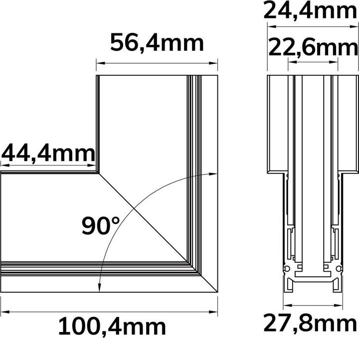 Actual product image Isoled Track48 corner rail 90° vertical for recessed rail, black, non-current-carrying
