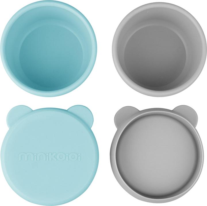 Produktbild Minikoioi Mini Silikon Schalen mit Deckel, 2 Stk., Aqua Grün / Puder Grau