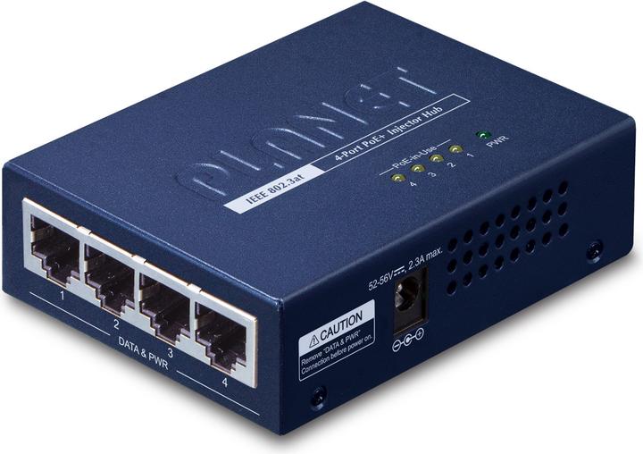Planet PoE 802.3at Injector 4-Port RJ-45 Hub 10/100/1000 Mbps Weight: 220g (802.3at (PoE+), 30.80 W)