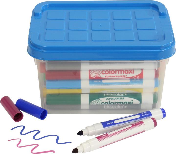 Produktbild trendmarkt24 Fasermaler Riesen Set 48 Stück Box Grosspackung Faserstifte 12 Farben auswaschbar 60° (Bunt, 48 x)