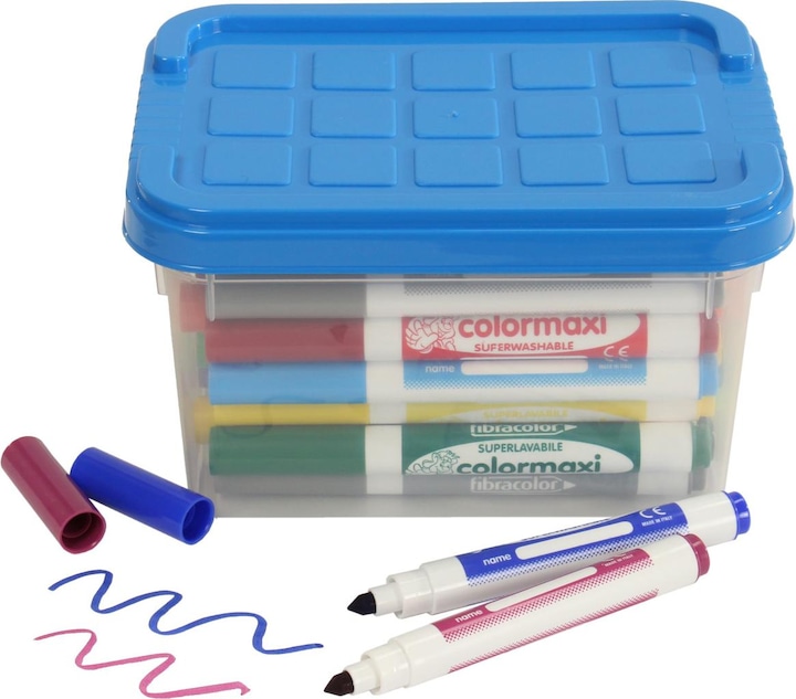 Produktbild trendmarkt24 Fasermaler Riesen Set 48 Stück Box Grosspackung Faserstifte 12 Farben auswaschbar 60° (Bunt, 48 x)