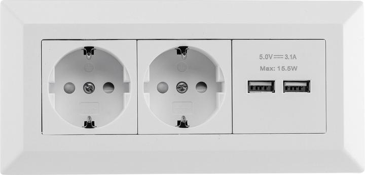 Produktbild Chilitec Steckdosenblock 23651, 2-fach, 2x USB, 16A/250V, weiss matt (2x)