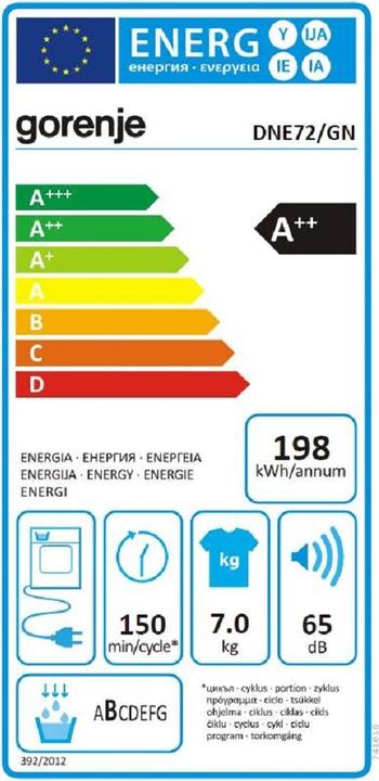 Label énergétique Gorenje Sèche-linge à pompe à chaleur GORE (7 kg, Droite, Prise UE)