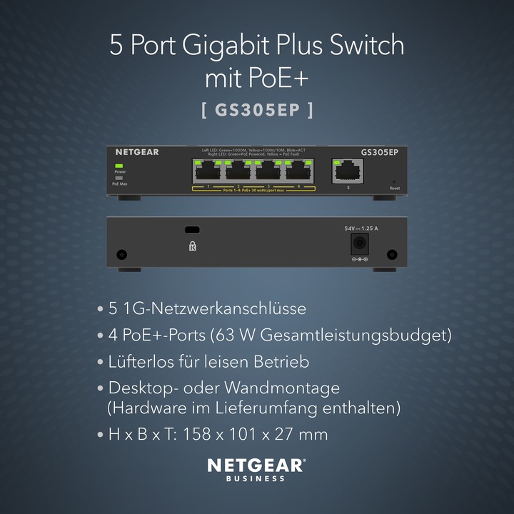Immagine prodotto Netgear GS305EP-100PES (5 Porti)