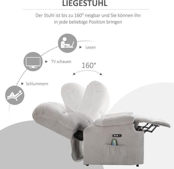 Actual product image Swisshandel24 Massagesessel mit Aufstehhilfe, Wärme, USB, Grau 83x95x105 cm