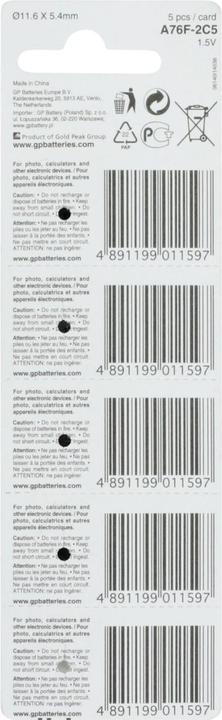 Immagine prodotto GP Batteries Batteria A76 (LR44) - 5 pezzi (5 pz., LR44, 105 mAh)