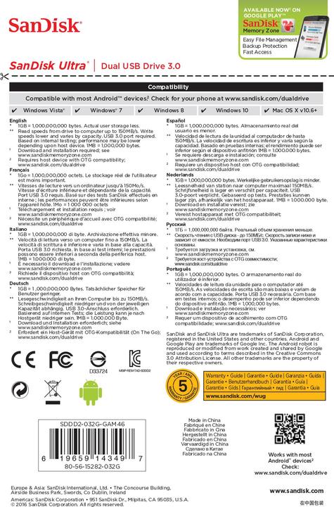 Produktbild SANDISK USB3.0 Ultra Dual 32GB OTG (32 GB, USB-A, Micro USB-B)