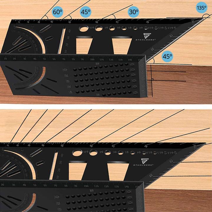 Immagine prodotto Stahlwerk Set di 2 righelli per angoli obliqui con arresto e maschera di foratura Calibro per angoli obliqui
