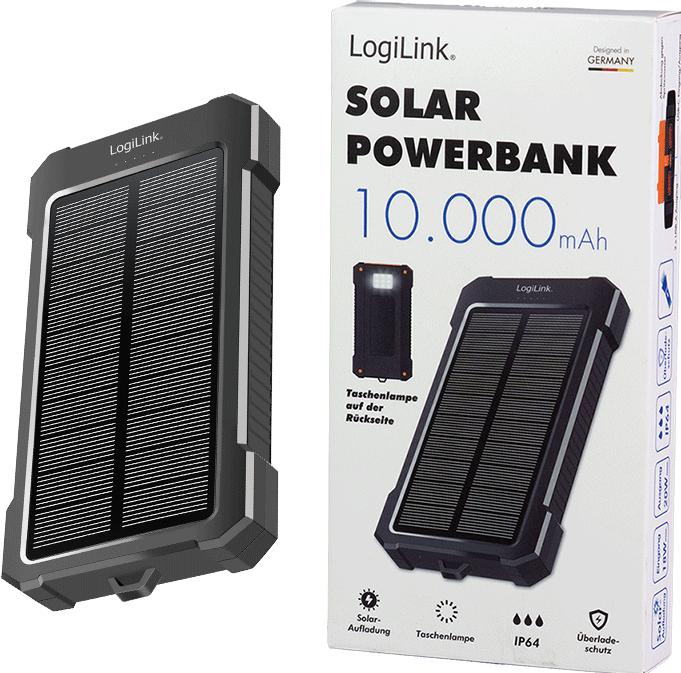 Image du produit LogiLink Solar Powerbank 10.000 mAh, schwarz (10000 mAh, 18 W)